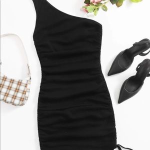 SHEIN One Shoulder Ruched Knot Side Bodycon Dress